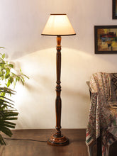 White & Black Cotton Conical Wooden Floor Lamp